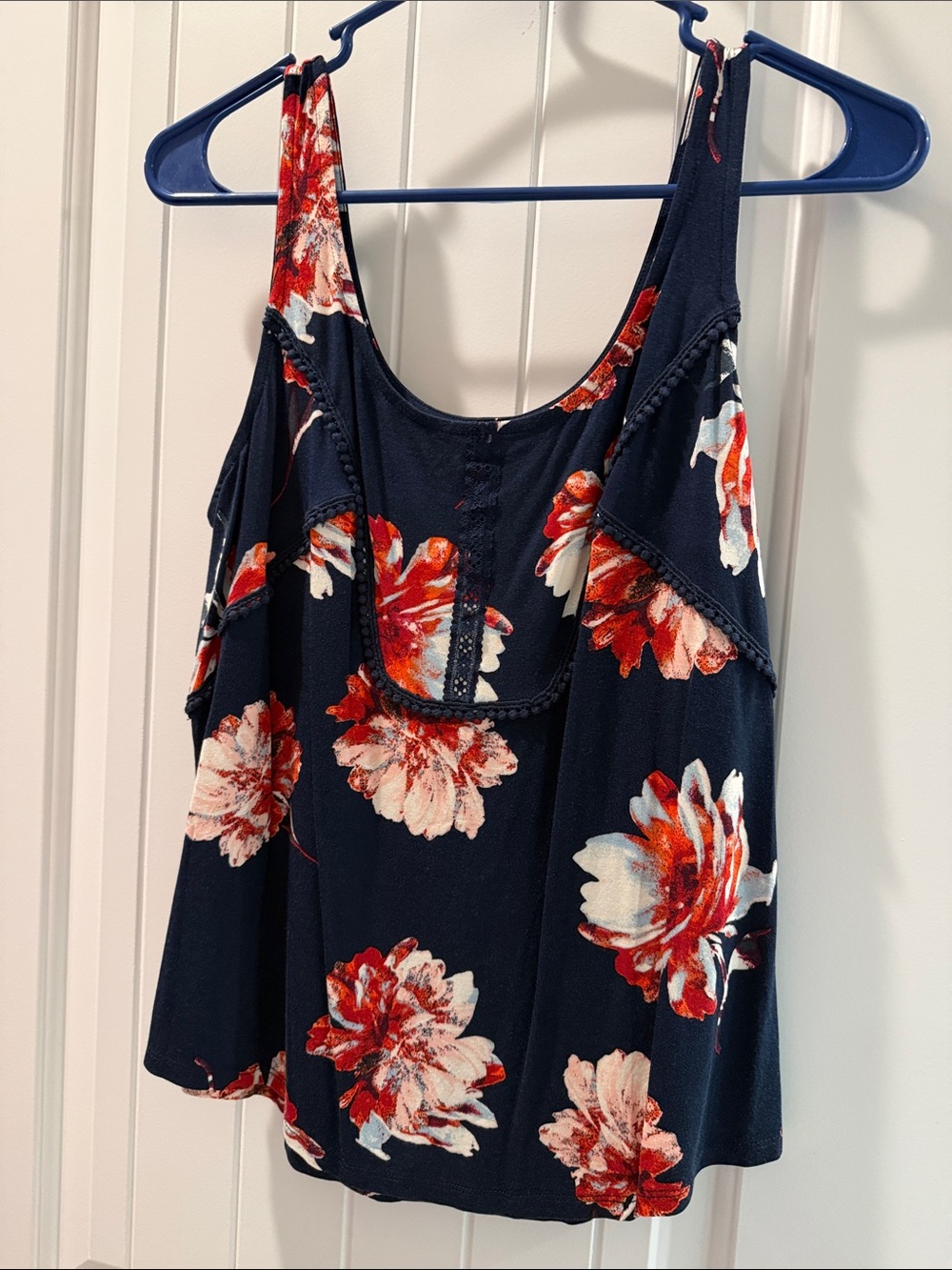 Maurices Navy Floral Tank Top with Red & White Blooms